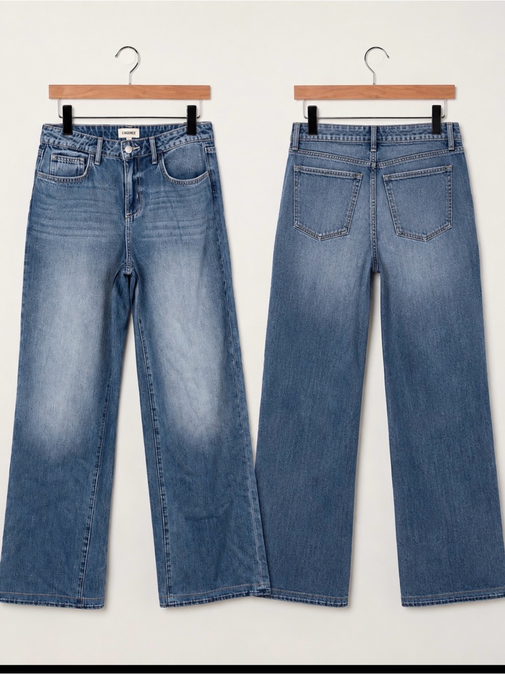 L'AGENCE Medium Blue High-Rise Wide Leg Jeans - Picture 2 of 3